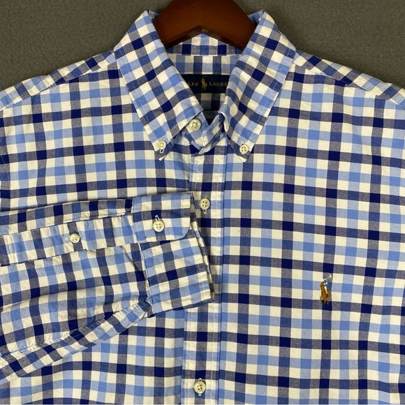 Ralph Lauren Mens Large Checkered Plaid Embroidered Flesh Pony Button Down Shirt - Picture 1 of 10